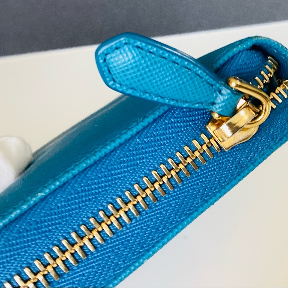 Prada Saffiano Continental Wallet in Turquoise with Gold Hardware - Picture 13 of 16